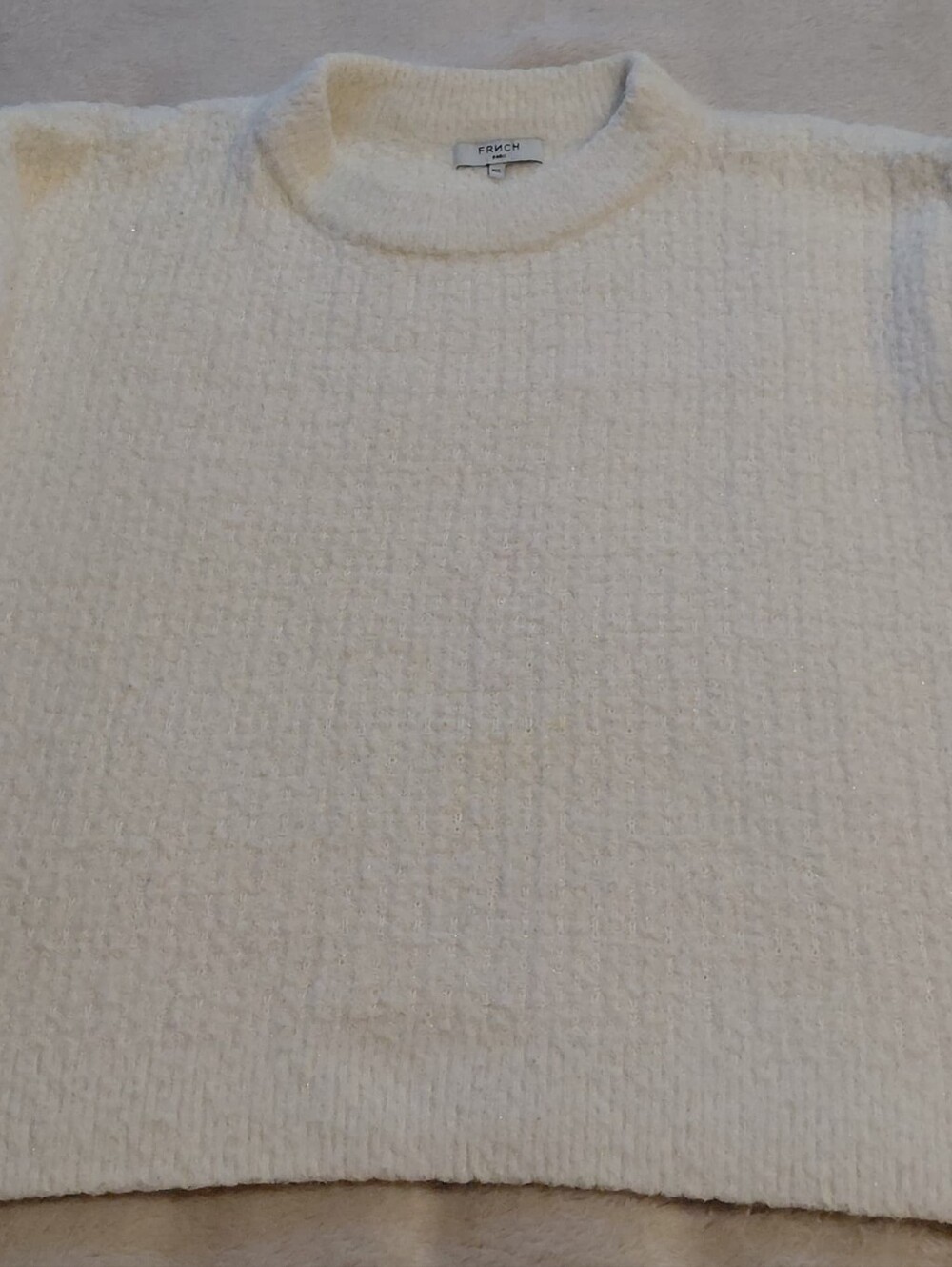 FRNCH Paris Cream Fuzzy Knit Sweater Soft Cozy Long Sleeve Pullover Size M/L - Picture 4 of 12